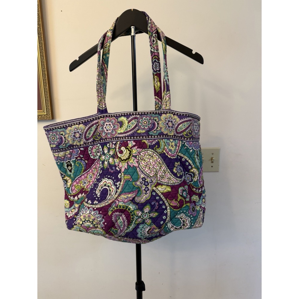 Vera Bradley Purple Punch XL Large Tote Bag Retired 2009 Paisley Floral Quilted